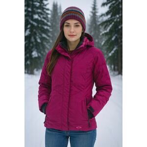 Oakley Full Zip Snowboarding Parka Fur Hood Ski Coat Medium Pink